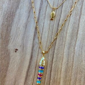 Set of stainless steel Necklaces with small fish charm and big colorful Koi fish